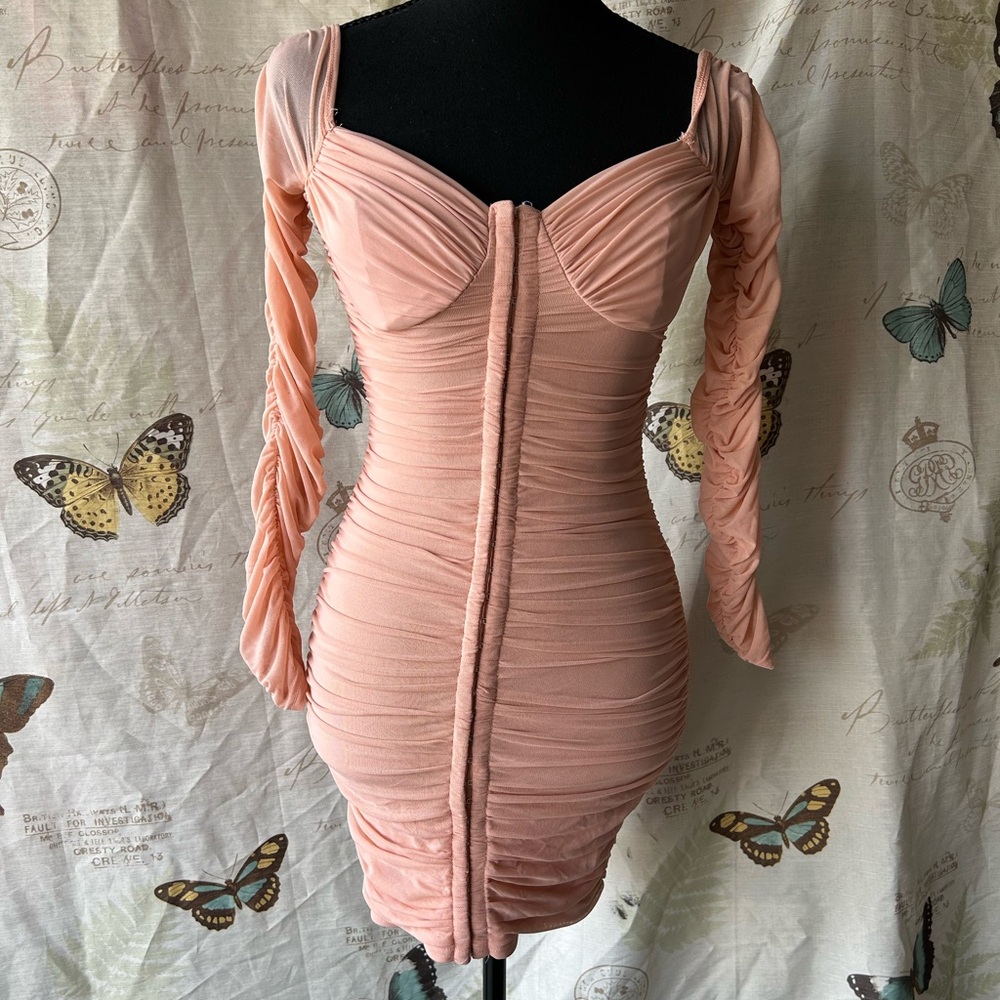 privy Blush Ruched‎ Long-Sleeve Bodycon Dress